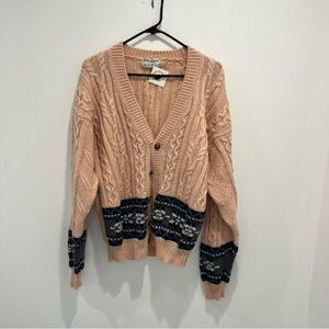 PORT GRAINS Vintage Cable Knit Pink & Blue Cardigan Sweater